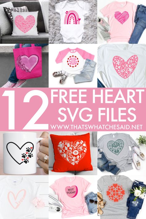 Grab 12 Free Heart themed SVG files for your Valentine's Day craft projects! Use with your Cricut, Silhouette or home printer! #freesvg #hearts #valentinesday Free Valentine Svg Files, Design Bundles Svg, Valentine Svg Files, Cricut Svg Files Free, Tee Ideas, Heart Themed, Cute Shirt Designs, Diy Valentines Crafts, My Funny Valentine