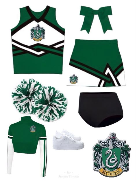 Hogwarts Cheerleader, Slytherin Cheerleader, Slytherin Uniform Female, Harry Potter Houses Outfits, Slytherin Uniform, Slytherin Clothes, Slytherin Outfit, Slytherin Fashion, Hogwarts Uniform