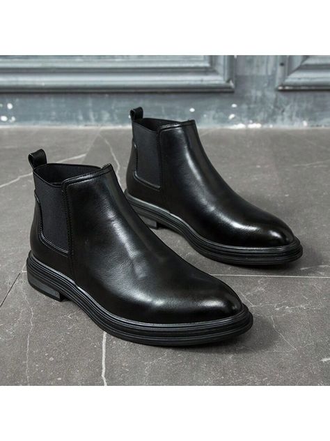 Botas Chelsea de Bico Fino Plus Size para Homens Preto         Men Shoes, size features are:Bust: ,Length: ,Sleeve Length: Black Men Suits, Chelsea Boots Black, Pointed Boots, Black Athletic Shoes, Mens Dress Boots, Botas Chelsea, Mens Boots Fashion, Chelsea Boots Men, Formal Shoes For Men