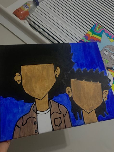 Boondocks Painting, Cute Easy Paintings, Colorful Landscape Paintings, Color Drawing Art, Cute Canvas Paintings, Black Art Painting, Cartoon Painting, Canvas Painting Designs, Cute Canvas