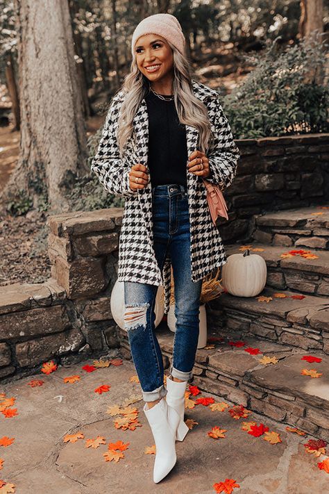 Cuddle So Close Houndstooth Jacket Houndstooth Shacket Outfit, Black And White Jacket Outfit, Houndstooth Cardigan Outfit, Houndstooth Jacket Outfit, Houndstooth Coat Outfit, White Jacket Outfit, Dressy Winter, Shacket Outfit, European Holiday