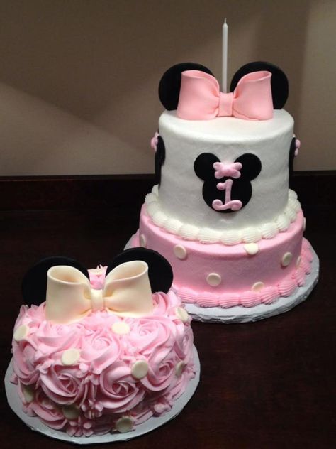 Birthday Cake Minnie Mouse, Rosette Smash Cake, Monkey First Birthday, Minnie Mouse First Birthday, Minnie Mouse Birthday Cakes, Minnie Mouse 1st Birthday, Bolo Minnie, Minnie Birthday Party, Themed First Birthday