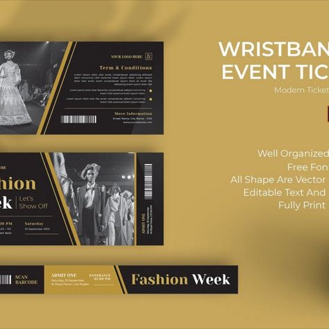 Fashion Week Ticket Template Fashion Show Ticket, Ticket Sample, Fashion Template, Ticket Design, Ticket Template, Admit One, Corporate Identity, Fashion Show, Fashion Week