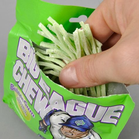 Outta Here Original, Groundball Grape, Swingin' Sour Apple, Wild Pitch Watermelon. Who loves Big League Chew? Grab a professional size serving because you're in the Big Leagues Now! Bubble Gum Brands, Big League Chew, Old Candy, Candied Bacon, Strawberry Flavor, Got Game, Totally Awesome, Blue Raspberry, Gummy Candy