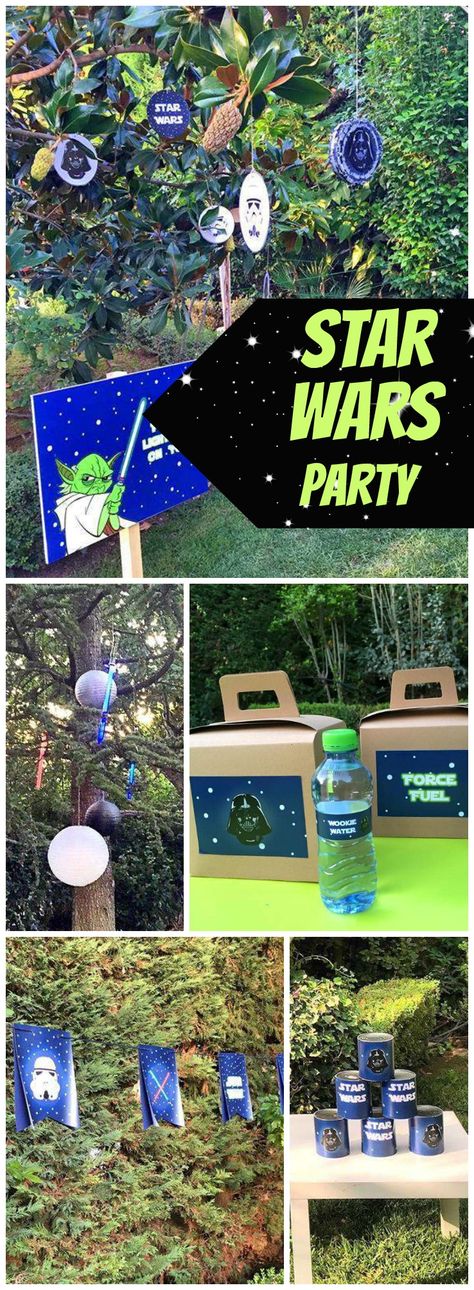 What a fun outdoor Star Wars birthday party! See more party ideas at CatchMyParty.com! Lego Star Wars Birthday Party, Lego Star Wars Birthday, Star Wars Themed Birthday Party, Lego Star Wars Party, Star Wars Birthday Party, Star Wars Games, Birthday Star, Kids Birthday Themes, Kids Party Themes