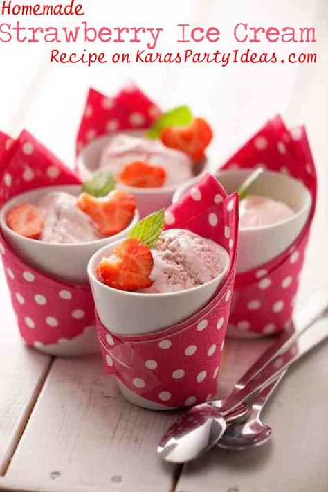 Homemade Strawberry Ice Cream, Strawberry Ice Cream Recipe, Serving Ideas, Ice Cream Popsicles, Party Food And Drinks, Food Displays, Food Display, Strawberry Ice Cream, Ice Cream Party