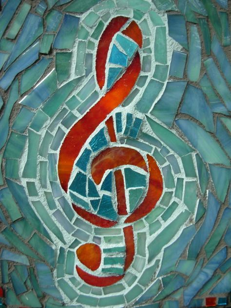 Treble Clef in Red Orange and Aqua by Nutmeg Designs Music Gcse, Guitar Paintings, Bowling Ball Art, Orange And Aqua, Musical Theme, Music Crafts, Guitar Painting, Jethro Tull, Stained Glass Birds