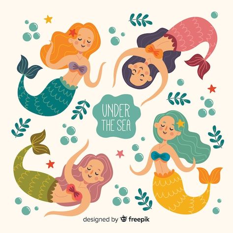 Mermaids Illustration, Mermaid Illustrations, Mermaid Vector, Mermaid Embroidery, Mermaid Clipart, Mermaid Illustration, Kids Deco, Mermaid Drawings, Mermaid Fairy