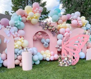 Garden Fairy Theme Birthday Party, Butterfly Theme Bday Decoration, Pastel Butterfly Birthday Party Decorations, Fairies Theme Birthday Party, Butterfly Theme Decor, Butterfly Balloon Decorations, Butterfly Themed Birthday Party Backdrop, Butterfly Theme Decorations, Butterfly Themed Birthday Party Decoration