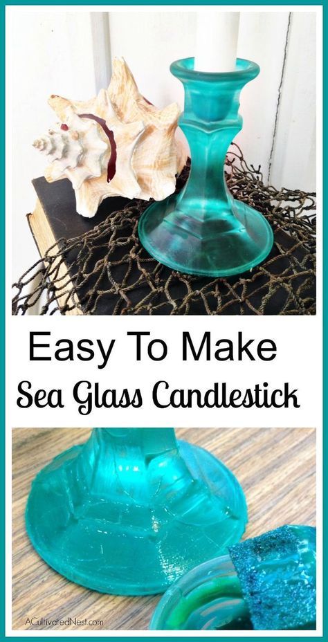 If you love a beachy look, you are going to love this super easy way to make sea glass candlesticks! This technique can be used on any glass object such as vases, mason jars, or bottles. Here's how you do it! Deco Marine, Interior Design Minimalist, Glass Paint, Diy Candle, Sea Glass Crafts, Beach Crafts, Seashell Crafts, Glass Candlesticks, Mason Jar Crafts