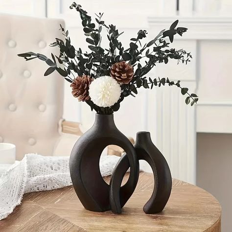 Kalispell Vase Set – Ellure Decor Nordic Vase, Room Bookshelf, Bookshelves In Living Room, Tafel Decor, Living Room Shelves, Black Vase, Nordic Modern, Robust Design, Keramik Vase