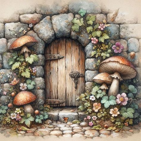 Fairy Door Tattoo, Playhouse Mural, Fairy Door Painting, Fairy Door Drawing, Door Drawing, Blending Colored Pencils, Paint Techniques, Coloring Ideas, Lavinia Stamps