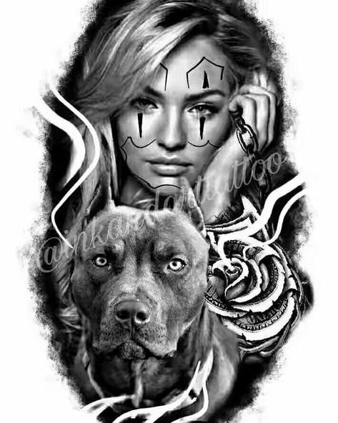 Art Chicano, Chicanas Tattoo, Chicano Tattoos Sleeve, Pitbull Tattoo, Catrina Tattoo, Pitbull Art, Girl Face Tattoo, Gangsta Tattoos, Clown Tattoo