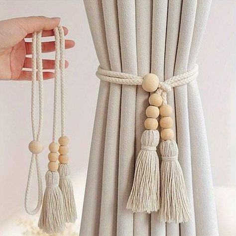 Boho Style Curtains, Curtain Tie Backs Diy, Cortinas Boho, Modern Window Treatments, Bohemian Curtains, Plain Curtains, Living Room Warm, Stylish Curtains, Macrame Curtain