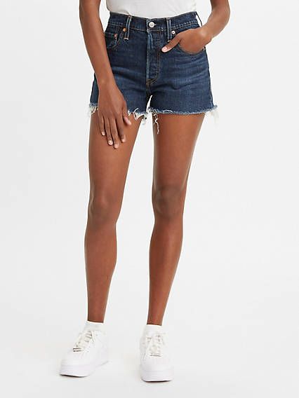 501® High Rise Women's Shorts - Dark Wash | Levi's® US Dark Wash Shorts Outfit, Levi Shorts Outfit, Long Denim Shorts, Color Crush, Wardrobe Ideas, Dark Jeans, Satin Blouse, Levi Shorts, Fashion Studio