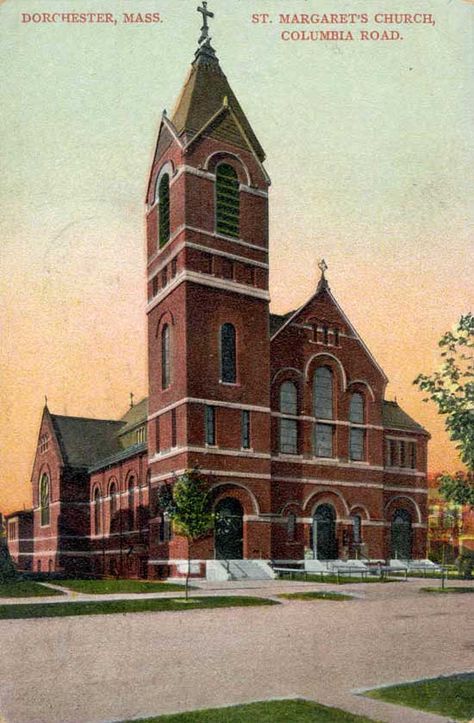 Postcard. Caption on front: Dorchester, Mass. St. Margaret's Church ... Dorchester Boston, Dorchester Massachusetts, Richardsonian Romanesque, Boston Architecture, Boston History, Romanesque Architecture, St Margaret, Historic Architecture, Childhood Days