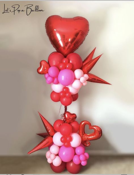 Balloon Arch Birthday Party, Valentines Balloons Decorations, Valentines Balloons Bouquet, Valentines Window Display, Balloon Decoration Ideas, Fun Valentines Day Ideas, Balloon Bouquet Diy, Balloon Tower, Beautiful Balloons