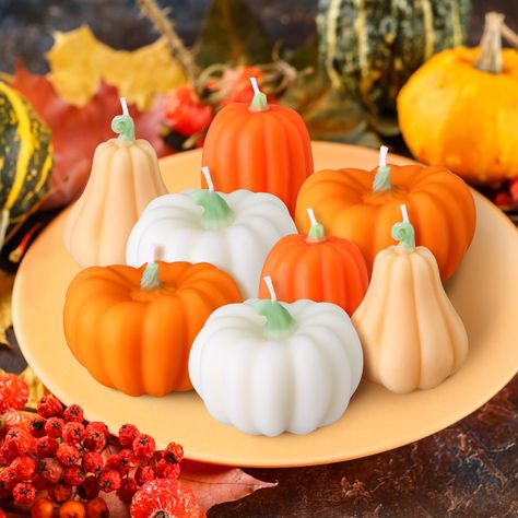 PRICES MAY VARY. Abundant Package Set: revamp your space this holiday season with the extensive package inclusion of 8 beautifully crafted pumpkin shaped fall themed candles, sufficient to meet your Thanksgiving decoration needs or daily use and replacement, and can be shared with friends Crafted from Quality Material: these fall candles bulk are masterfully crafted from a blend of paraffin and soy wax ensuring a quality that stands out; They are made to burn longer, and smoother offering a cons Orange Candles, Cute Fall Decor, Themed Candles, Thanksgiving Candles, Shaped Candles, Village Candle, Fake Candles, Bathroom Decorations, Bulk Candles