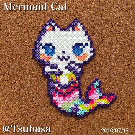 Peeler Beads Patterns Easy, Beads Animals, Photo Pixel, Kare Kare, Mermaid Cat, Pixel Beads, Melty Bead Patterns, Pearl Beads Pattern, Fuse Bead Patterns