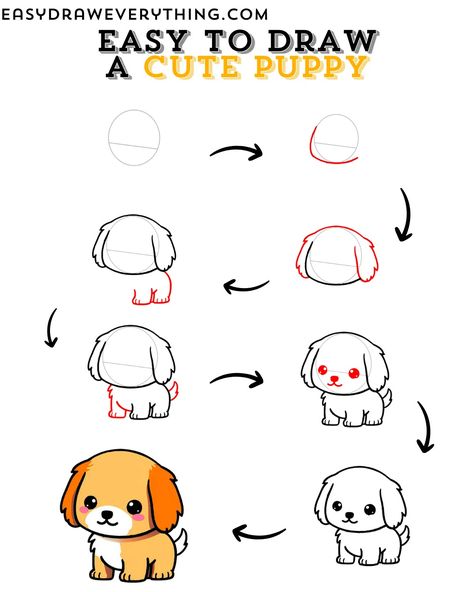 Cute puppy drawing How To Draw Chibi Animals, Dog Drawing Simple Step By Step, How To Draw A Puppy, How To Draw Animals For Kids, Cute Puppy Drawing Easy, Easy Dog Drawing Simple, Cute Puppy Sketch, Cute Dog Doodles, Cute Puppy Drawing