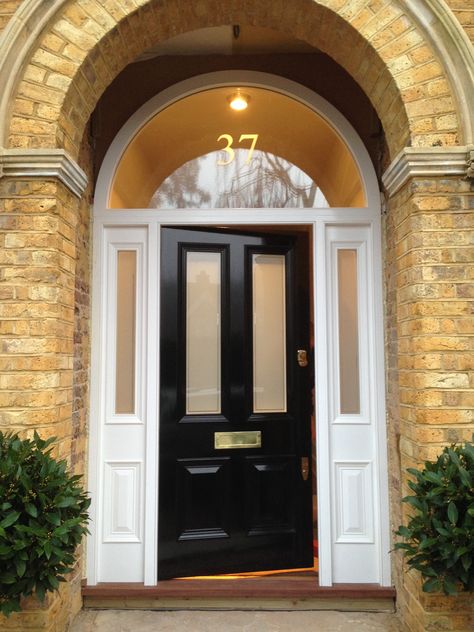 Large Victorian front door  in south London Front Door Frame, Victorian Front Door, Arched Front Door, Victorian Front Doors, Garage Door Styles, Front Door Makeover, Door Paint, Georgian House, Victorian Door