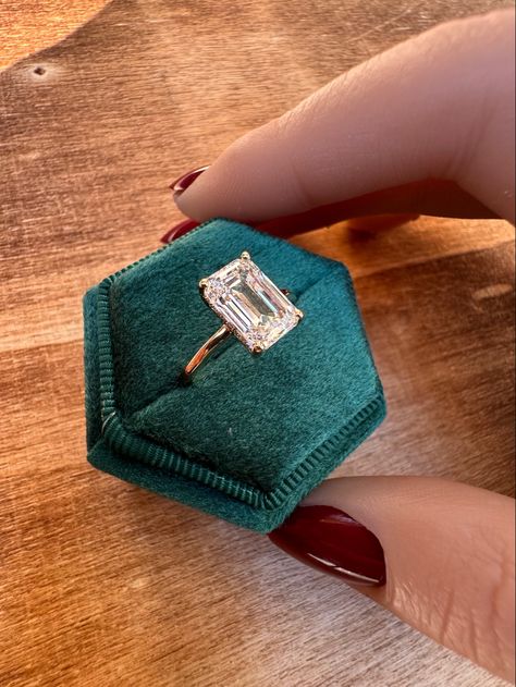 3 CT Lab Grown Emerald Cut Engagement Ring with Hidden Halo Size 7 F Color and VS1 Clarity with 14K Yellow Gold 1.5mm Band and IGI Certification Affordable Wedding Gift Engagement Ring With Halo, Ring With Halo, Emerald Cut Halo, Proposal Wedding, Green Box, Emerald Engagement Ring Cut, Emerald Engagement, Emerald Cut Diamonds, Gold Band