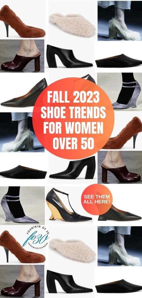 It's fun to look at the Fall 2023 shoe trends from the runway, even if they are over-the-top. Here's how to wear 6 of the best footwear trends the real way, for women over 50. #fallfashion #trends #shoes #over50style #fall2023 Fall Heels 2023, Trendy Shoes Fall 2023, 2023 Shoes Trends Women Winter, Shoes 2023 Fall, Shoes For 2024, Shoes Autumn 2023 Trends, Shoe Styles 2023, Fall Footwear 2023, 2023 Heels Trend