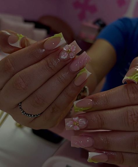 Short Orchid Nails, Sage Green And Pink Nails, Short Polygel Nail Ideas, 2024 Nails, Hard Nails, Colored Acrylic Nails, Girly Acrylic Nails, Cute Acrylic Nail Designs, French Tip Acrylic Nails