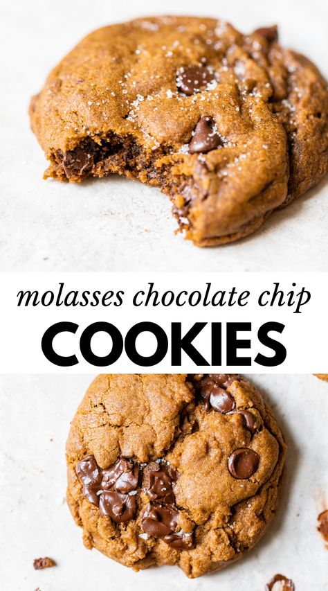 Chocolate Chip Cookies Healthy, Molasses Recipes, Ginger Chocolate, Chewy Molasses Cookies, Molasses Cookies Recipe, Healthy Chocolate Chip Cookies, Cookies Healthy, Chilled Desserts, Ginger Molasses Cookies