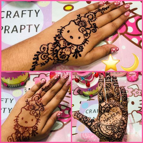 Henna Designs Cartoon, Henna Design Drawing, Hello Kitty Mehndi Design, Hello Kitty Henna Tattoo, Henna Looking Tattoos, Henna Y2k Design, Henna Tattoo Designs Hand Palm, Hannah Tattoo Design Hands, Henna Designs Hello Kitty