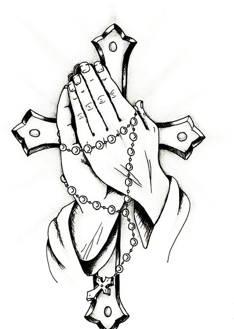 Praying hands are simple to draw, if you have step-by-step instructions. Description from handtattoosformen.blogspot.com. I searched for this on bing.com/images Praying Drawing, Cross Drawings, Rosary Drawing, Prayer Hands Tattoo, Praying Rosary, Drawing Library, Praying Hands With Rosary, Crucifix Tattoo, Praying Hands Tattoo Design