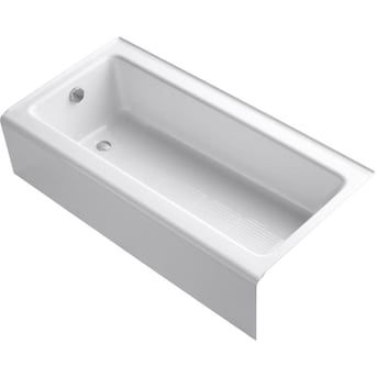 KOHLER Bellwether 30.25-in W x 60-in L White Cast Iron Rectangular Left-Hand Drain Alcove Bathtub in the Bathtubs department at Lowes.com Unique Tubs, Wall Alcove, Refinish Bathtub, Cast Iron Bathtub, Tile Remodel, Farmhouse Aprons, Bathtub Drain, Tub Doors, Soaking Bathtubs