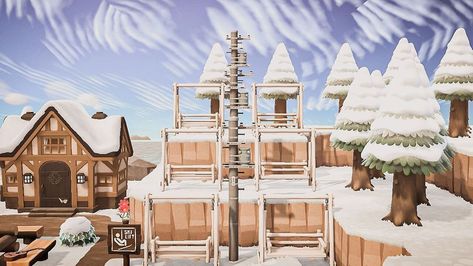 Acnh Ski Lift, Animal Crossing Ski Lodge, Acnh Ski Resort, Acnh Ski Lodge, Acnh Mountain, Wide Angle Photos, Tinsel Ideas, Christmas Acnh, Winter Acnh