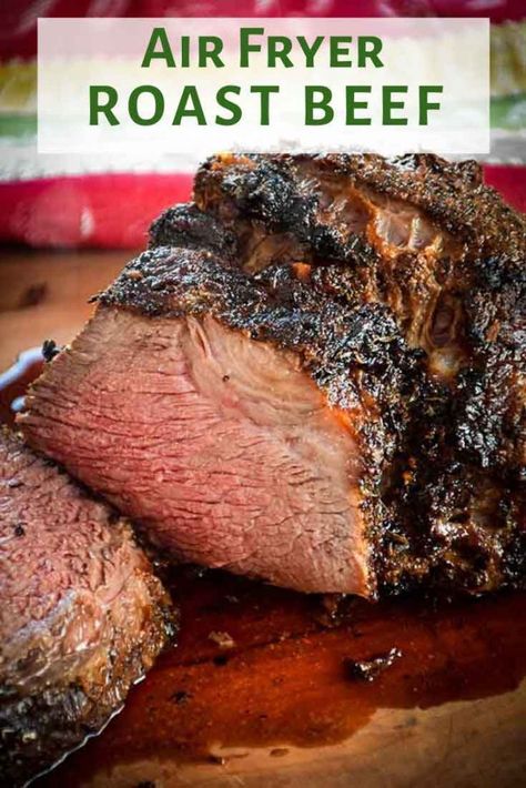 Air Fryer Roast Beef - with Herb Crust - Grumpy's Honeybunch Beef Airfryer Recipe, Airfryer Roast Beef Recipes, Air Fryer Rotisserie Roast Beef, Air Fryer Beef Roast Recipes, Air Fryer Roast Recipes, Beef Roast In Air Fryer, Beef Roast Air Fryer Recipes, Airfryer Rotisserie Recipes, Roast Beef Air Fryer