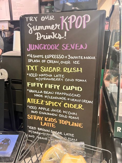 Straykids Starbucks Drink, Skz Starbucks Drink, Bts Starbucks Drink, Stray Kids Starbucks Drink, Kpop Starbucks Drink, Kpop Drinks, Kpop Starbucks, Kpop Food, Pop Drink