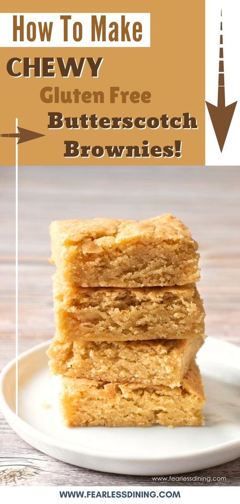 If you love butterscotch, you are in for a treat with these decadent gluten free butterscotch brownies. They are full of browned butter and brown sugar flavor goodness! Add in chips or make them plain, either way these chewy brownies are amazing. Gluten Free Butterscotch Blondies, Butterscotch Brownies, Butterscotch Blondies, Chewy Brownies, Browned Butter, Brown Butter, If You Love, Holiday Ideas, Brown Sugar