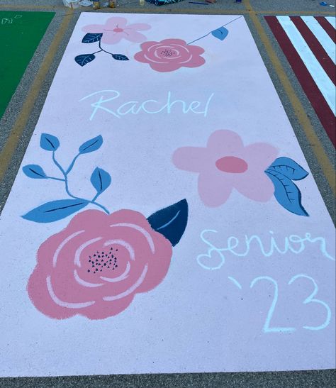 Girly Parking Spot Painting, Decorate Parking Spot Chalk, Senior Parking Spaces Flowers, Flowers Parking Spot, Floral Parking Spot Painting, Pink Parking Spot, Senior Parking Spot Ideas Girly, Butterfly Senior Parking Spot, Senior Parking Spots Flowers