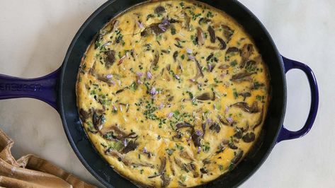 Oyster Mushroom Frittata Recipe | PBS Food Mushroom Quiche Recipes, Mushroom Frittata, Cooking Beets, Mushroom Quiche, Pbs Food, Frittata Recipe, Meatless Recipes, Oyster Mushroom, Savory Herb