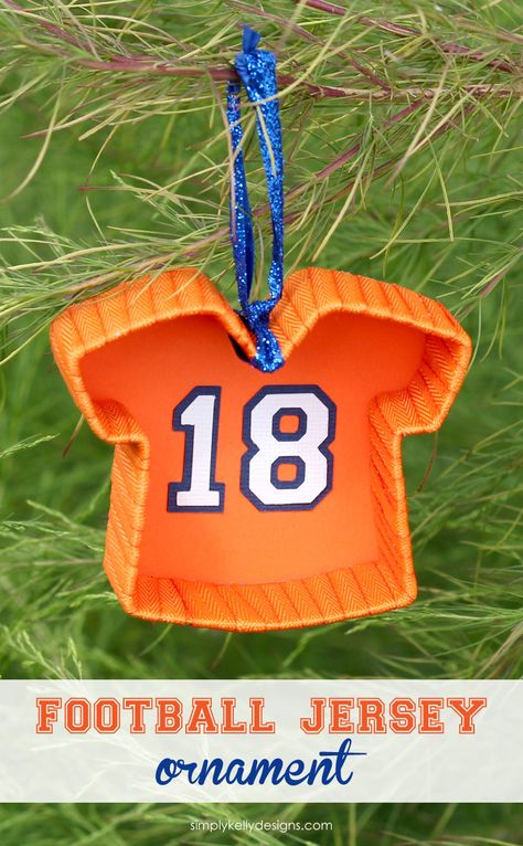 DIY Football Jersey Ornament Diy Football Jersey, Star Shaped Cookies, Bird Seed Ornaments, Football Diy, Easy Christmas Diy, Christmas Ornaments Homemade, A Football, Christmas Wrapping Paper, Personalized Ornaments