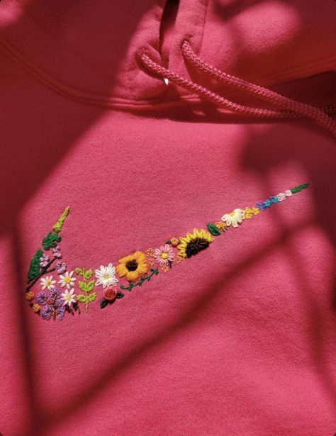 Nike Flower Embroidery, Embroidery Hoop Art Diy, Clothes Embroidery Diy, Embroidery Diy, Embroidery Tshirt, Anaheim California, Embroidery Hoodie, Diy Embroidery Patterns, Hand Embroidery Projects