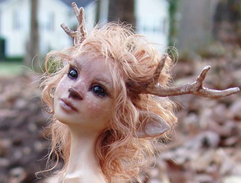 FAWN GIRL sculpture closeup by pixiwillow on DeviantArt Deer Costume, Scale Art, Bear Sculptures, Fairy Art Dolls, Oh Deer, Fairy Art, In The Woods, Mythical Creatures, Clay Art