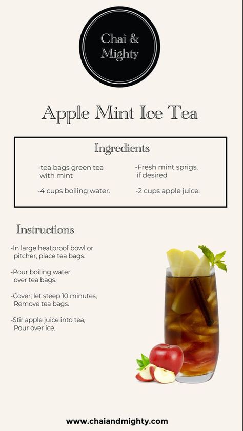 Apple Mint Tea, Tea Soda Recipe, Cocktails With Tea, Apple Tea Recipe, Ice Tea Recipe, Apple Iced Tea, Best Tea Brands, Tea Blends Recipes, Tea Remedies