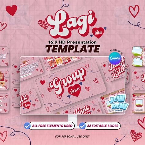 Microsoft Template Aesthetic, Lagi By Bini, Canva Free Elements Keyword Aesthetic, Valentine's Day Poster Design Ideas, Canva Theme Ideas, Valentines Pubmat, Powerpoint Design Aesthetic, Presentation Cover Design, Aesthetic Powerpoint Templates