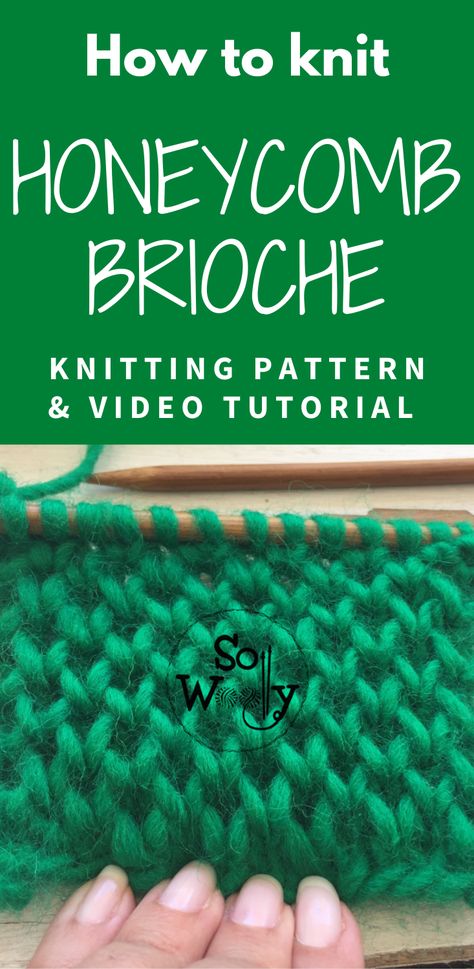 Honeycomb Brioche knitting stitch pattern, a classic in the world of knitting. Chunky and cosy, it has a rich texture, perfect for Winter garments in Wool, Alpaca, or Cashmere yarn. Knitted Honeycomb Pattern, Honeycomb Brioche Knitting, Honey Comb Knitting Patterns, Honeycomb Knitting Pattern, Honeycomb Stitch Knitting, Texture Knit Stitches, Honeycomb Knitting, Learning Knitting, Knit Stitch Patterns Texture