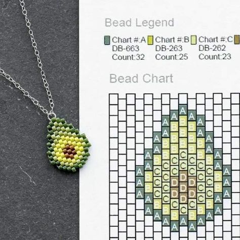 Avocado Necklace, Miyuki Beads Pattern, Pony Bead Crafts, Fusion Beads, Pony Bead Patterns, Bead Charms Diy, Beaded Necklace Diy, Diy Bracelets Patterns, Bead Weaving Patterns