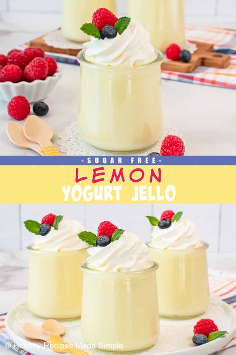 Say goodbye to unnecessary calories and hello to a delicious low-sugar treat! Indulge in our refreshing lemon yogurt Jello, made with your health in mind. It's the perfect choice for those watching their sugar intake. Sugar Free Jello And Greek Yogurt, Jello Yogurt Recipes, Greek Yogurt Jello, Low Carb Jello Dessert, Yogurt Jello, Jello Yogurt, Lemon Desserts Healthy, Sugar Free Whipped Cream, Low Sugar Treats