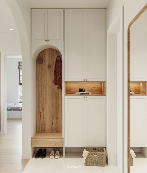 Scandinavian Foyer, Hallway Wardrobe, Hallway Seating, Shoes Cabinet, Mud Room Entry, Condo Interior Design, Small Apartment Kitchen, Home Hall Design, Condo Interior