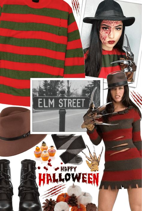 Mrs Krueger Costume, Mrs Freddy Krueger Costume, Woman Freddy Kruger, Freddy Kruger Make Up Diy, Freddy Halloween Costume Women, Freddie Kruger Makeup Women, Halloween Makeup Freddy Kruger, Halloween Costume Freddy Krueger, Female Freddy Krueger Makeup