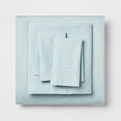 Full 400 Thread Count Solid Performance Sheet Set Light Blue - Threshold™ : Target Light Blue Bed Sheets, Light Blue Sheets, Blue Throw Blanket, Blue Sheets, Memory Foam Mattress Topper, Massage Room, Knitted Throws, Metallic Blue, Fabric Names