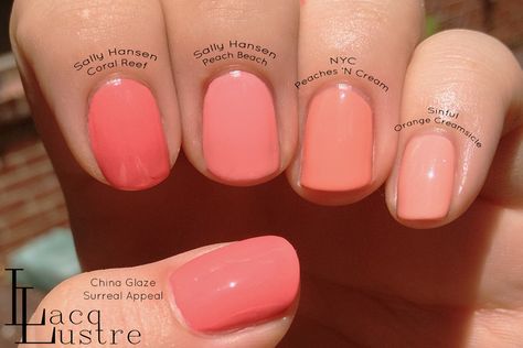 Peach Colored Nails, Peach Nail Polish, Coral Nail Polish, Nails Yellow, Peach Nails, Coral Nails, Spring Nail Colors, Shellac Nails, Nagel Inspo